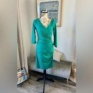 Diane von Furstenberg Bentley green bodycon stretch ruched dress Smal…
